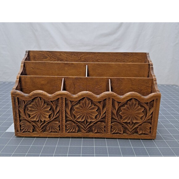 Vintage Lerner Desk Top Letter Mail File Holder Organizer Faux Wood Ornate USA - Picture 1 of 16